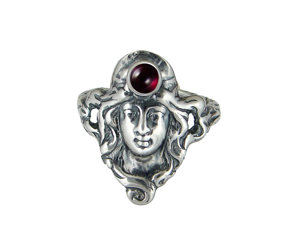Sterling Silver Garden Woman Maiden Ring With Garnet Size 8